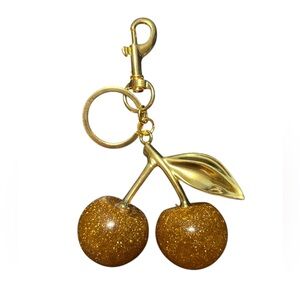 Gold Sparkle Cherry Keychain or Bag Charm